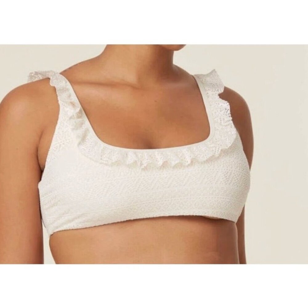 Andie NWT The Hydra Wide Strap Feminine Ruffle Bikini Top, Vanilla Cream, sz S
